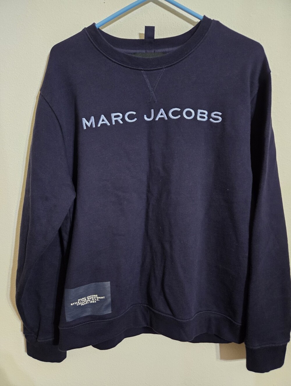 Marc Jacobs Navy Crewneck Sweatshirt with Light Blue Logo